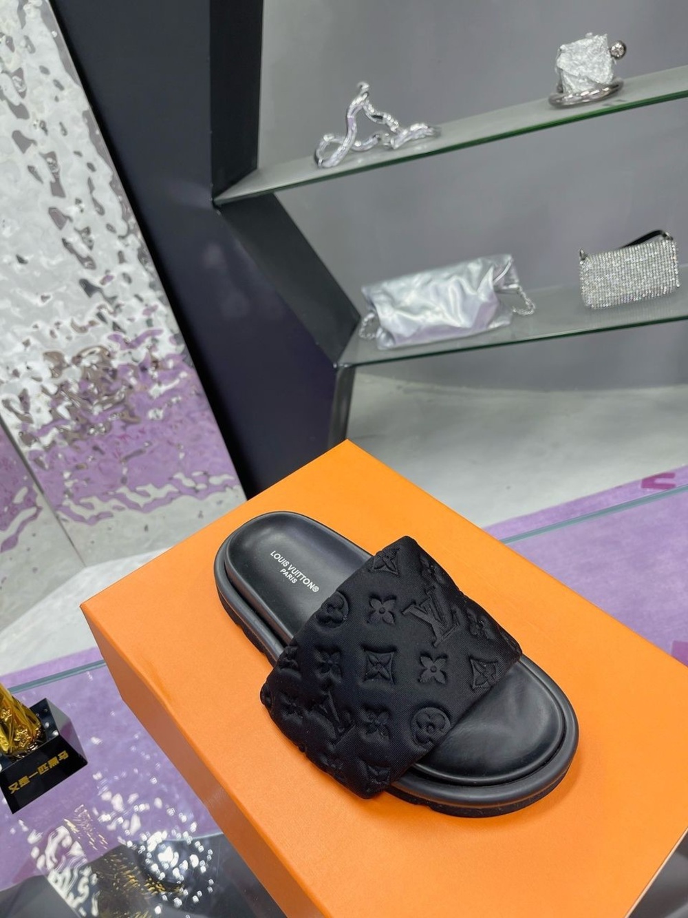 Louis Vuitton Black Monogram Padded Slide Sandals - Picture 5 of 8
